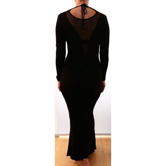 NWOT H&M Black Maxi Dress Sheer Inserts Open Back Backless Evening Formal Vampir - Picture 11 of 11